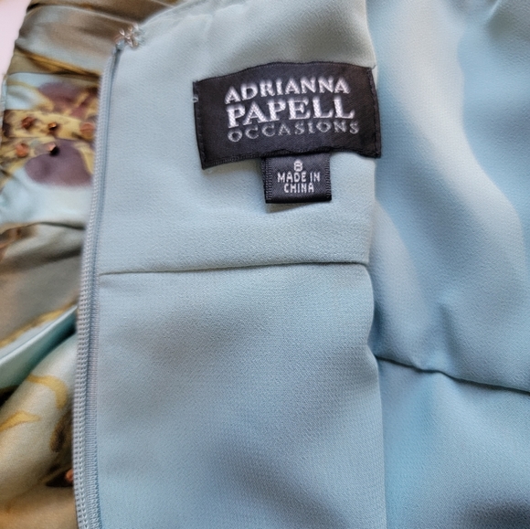 Adrianna Papell Occasions Floral Pleated Silk Halter Dress - Picture 6 of 9